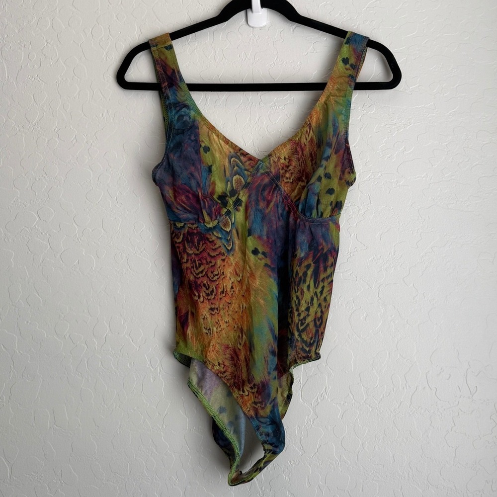 Kiniki Women's Tan Through Scoop Neck Swimsuit Amalfi Green Sz 14
